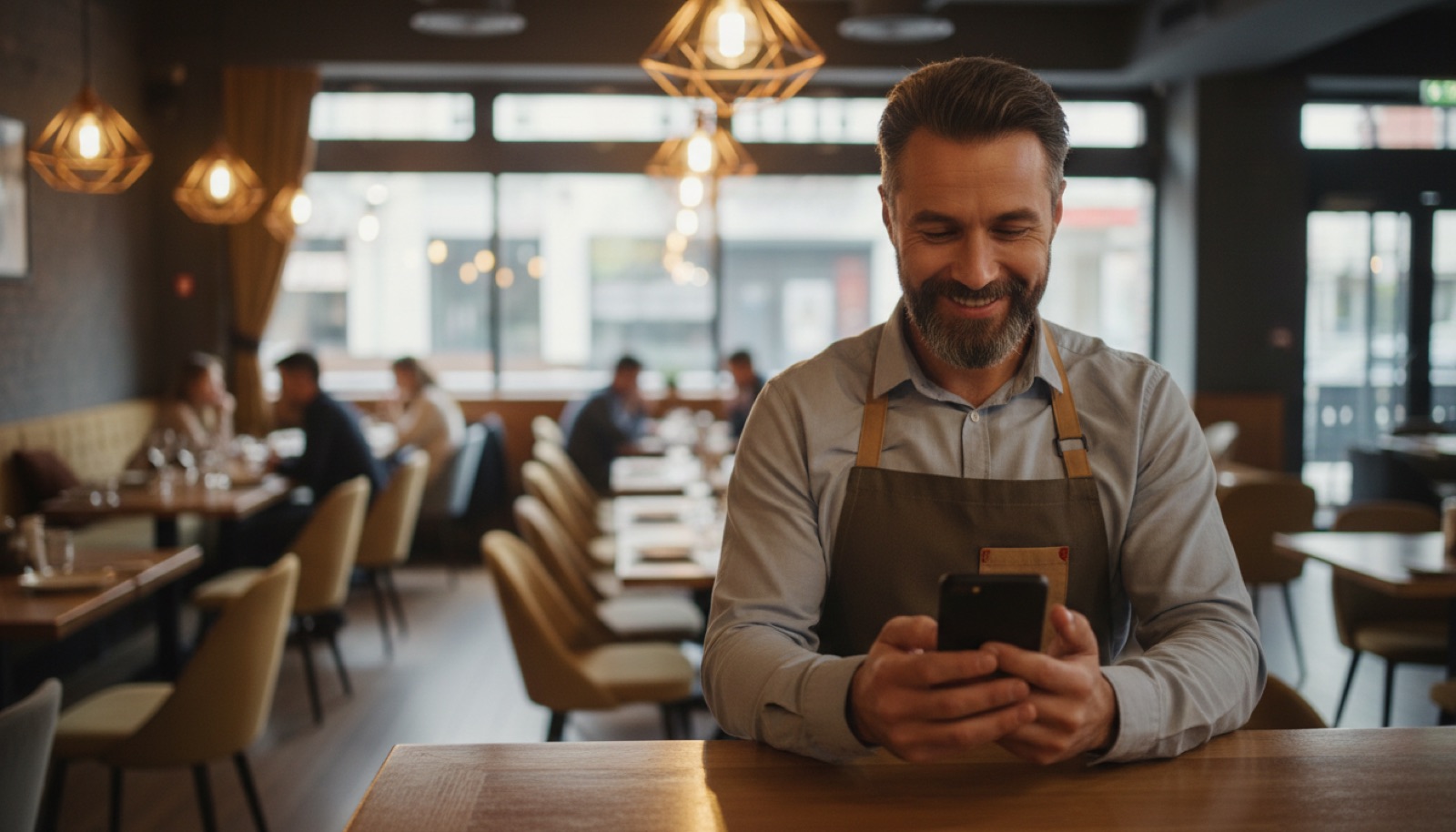 Restaurant owner checking direct orders arriving on his own ordering system